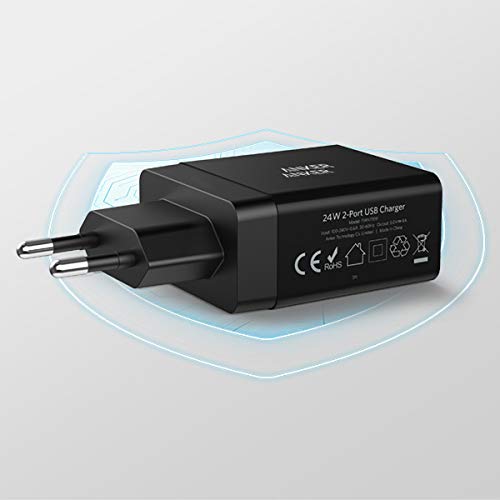 Anker 24W 2-Port USB Ladegerät mit PowerIQ Technologie für iPhone, iPad, Samsung Galaxy, Nexus, HTC, Motorola, LG und viele mehr (Schwarz)