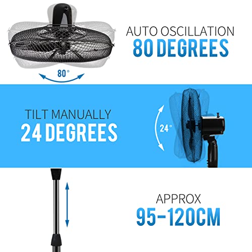 Aigostar Molly 33NFR - wentylator stojący 3 prędkości, 40 W. wysuwana stopka, długi kabel, bezpieczna kratka, czarny, ekskluzywny design.