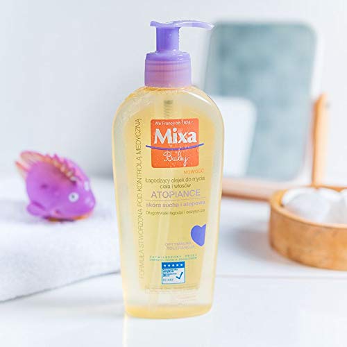 Mixa Baby hipoalergiczny, łagodzący olejek do mycia ciała i włosów z kwasami,certyfikat ECARF, odpowiedni dla niemowląt, dla skóry suchej i atopowej, 250 ml