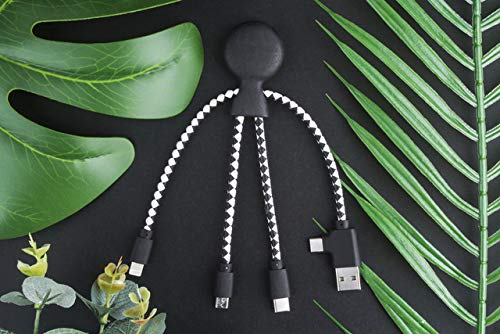 Kabel USB Xoopar Mr. Bio 4 w 1 - ecoresponable i biodegradowalny kabel USB - Uniwersalna ładowarka USB do smartfona Apple iPhone Samsung Google Huawey Xiaomi OnePlus LG Kindle (czarny)