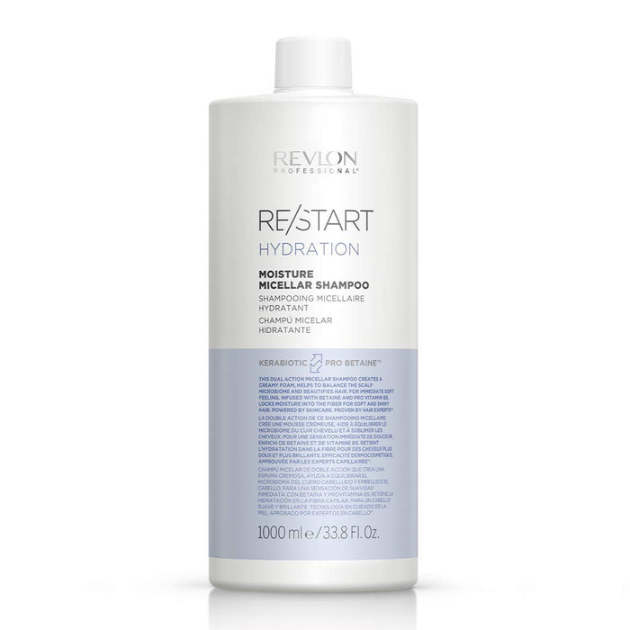 RE/START Hydration Moisture Micellar Shampoo, 1000 ml, szampon micelarny do włosów i skóry głowy, szampon do włosów dla większej wilgotności, kremowa pianka do włosów normalnych i suchych
