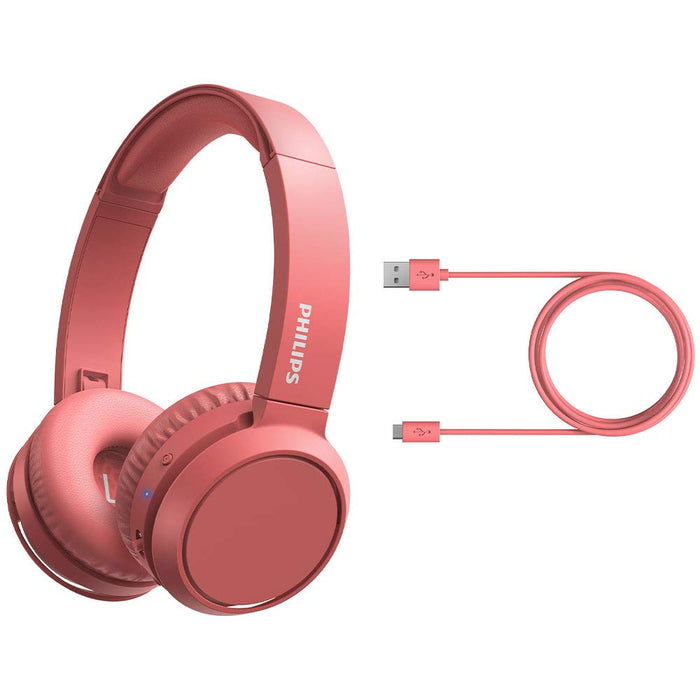 Philips On Ear H4205RD/00 słuchawki z przyciskiem Bass Boost (Bluetooth, czas odtwarzania 29 godzin, funkcja szybkiego ładowania, izolacja hałasu, składana), kolor czerwony matowy – model 2020/2021