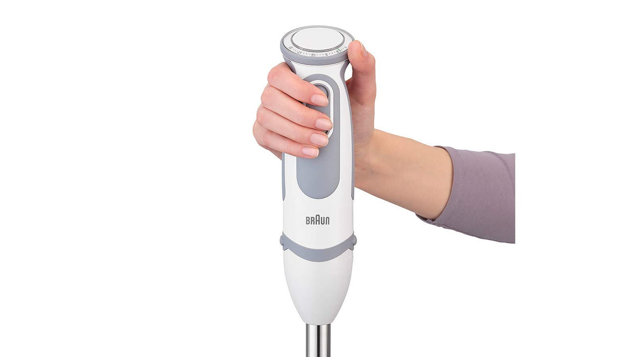 Braun blender ręczny MQ 5245WH blender ręczny – MultiQuick 5 Vario blender ze stopką miksującą ze stali nierdzewnej, 1000 W, w zestawie 4-częściowy zestaw akcesoriów, biały/szary