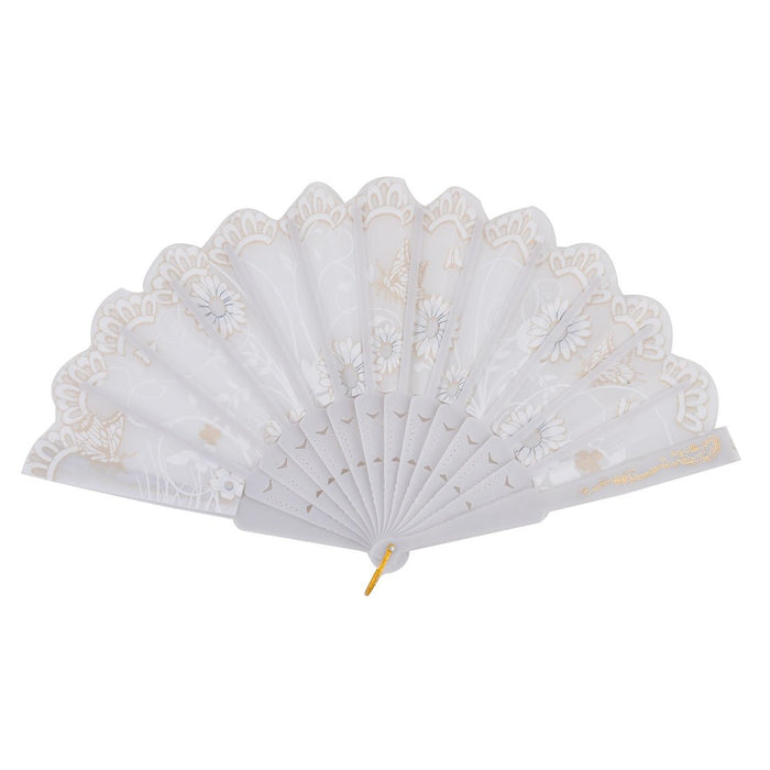 Aexit Lady Plastikowa ramka Butterfly Flowers Print Hand Folding Cooling Fan White(Dame Cadre plastique Fleurs Papillon Imprimer Pliage main blanc Ventilateur refroidissement