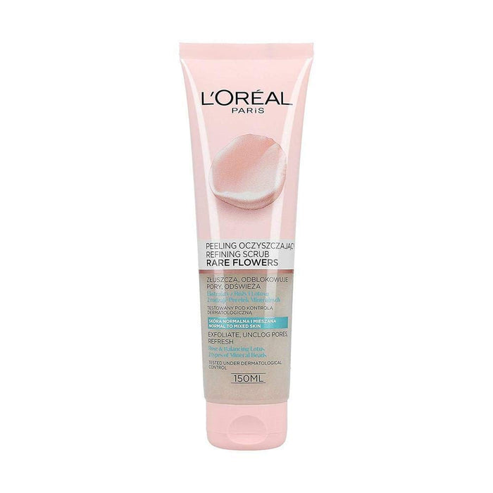 L'Oréal Paris Rare Flowers nawilżający peeling do twarzy z wyciągiem z kwiatów róży i lotosu, skóra normalna i mieszana, 150 ml