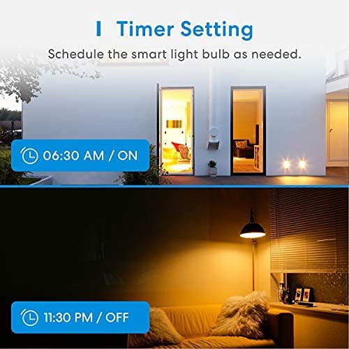Inteligentna Żarówki LED, Ściemnialna Żarówka Meross Wi-Fi Inteligentna Wielobarwna Żarówka Odpowiednik 60W E27 2700K-6500K, Lompatybilna z Alexa, Google Home i SmartThings, Ciepła Biel, 4 Sztuki