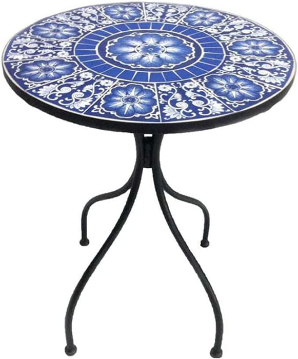 XIAOLIN Retro Mozaika Okrągły Stół - Odkryty Płytki Ceramiczne Akcent Stół Patio Ogród Meble Balkonowe - Niebieski I Biały 22.8x29.5 Cal