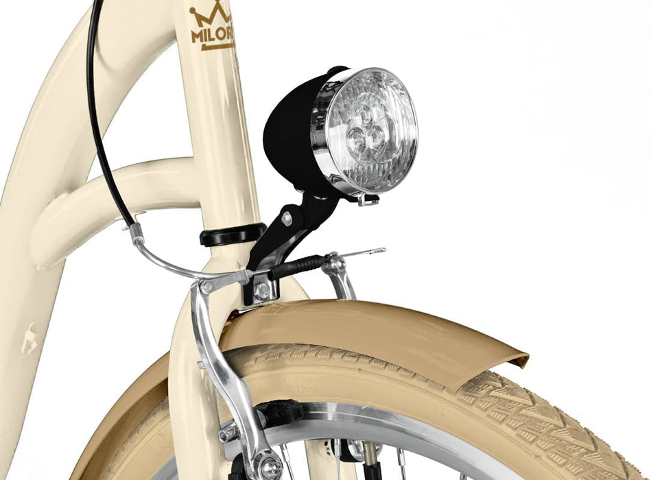 Komfortowy rower miejski, z wiklinowym koszem, damski rower holenderski, 28 cali, kremowo-brązowy, 7-biegowy Shimano