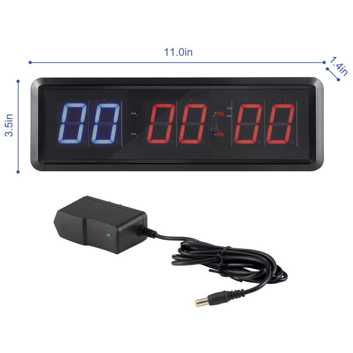 Kacsoo Wielofunkcyjny timer fitness LED Gym Timer stoper z pilotem zdalnego sterowania, zegar odliczający/up w Mints Secs, do treningu w studiu fitness w domu, w zestawie uchwyty ścienne