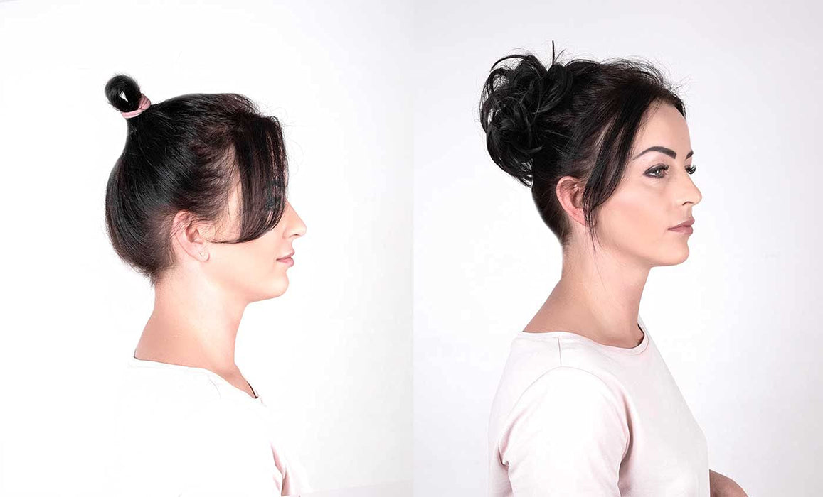 CAMERON HAIR Doczepiany Kok na Gumce, Ciemnobrązowy, Gęsty, Naturalny Połysk, Miękki, Wytrzymały, Suszenie, Modelowanie, Prostowanie, Treska, Liczne Warianty