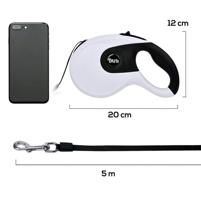 Pejoye Smycz dla Psa Smycz Chowana, Wysuwana Smycz dla Psa Automatyczna Smycz dla Psa Smycz Smycz 5m Nylon Materiał Duże Średnie Małe Psy do Treningu, Chodzenia, Joggingu (biały)