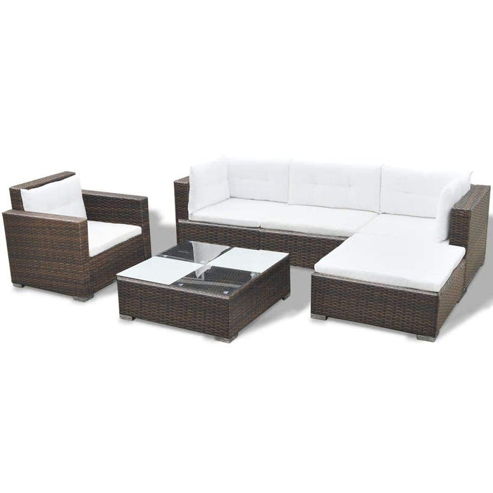 vidaXL Meble ogrodowe 6-częściowy zestaw mebli ogrodowych z nakładkami, zestaw mebli do siedzenia, sofa, sofa ogrodowa, meble z rattanu, kolor brązowy