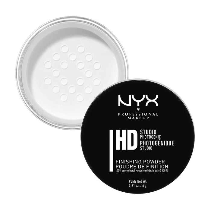 NYX Professional Makeup HD Studio Photogenic Finishing Powder puder utrwalający do makijażu, 100% krzemionki mineralnej, zamknięty w słoiczku, 01 Translucent finish, 6 g
