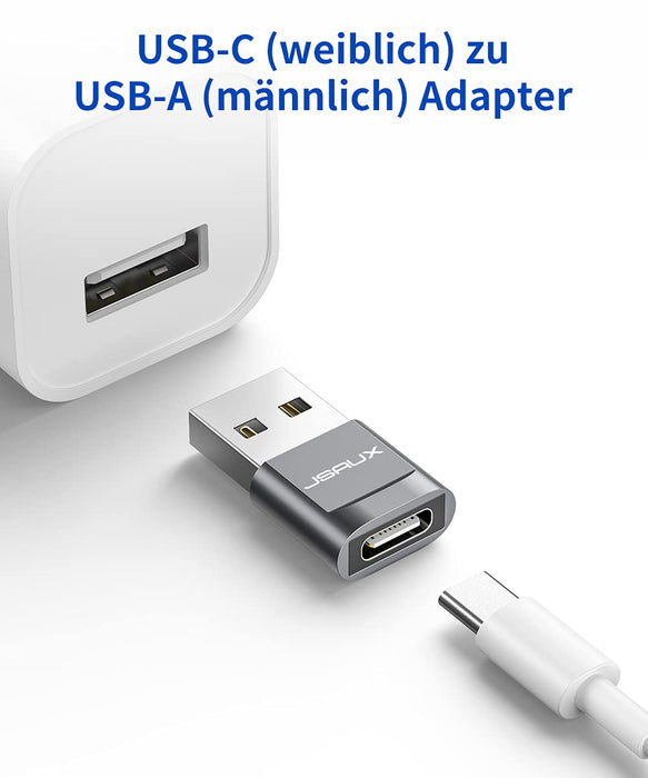 JSAUX Adapter USB A na USB C [2 sztuki] USB typ C kompatybilny z MacBook Pro 2018/2017/2016, Samsung Galaxy A70/A50/S9/S8//S8+/Note 8, Google Pixel 2/2XL, Nexus 6P/5X, LG G5/G6 szary