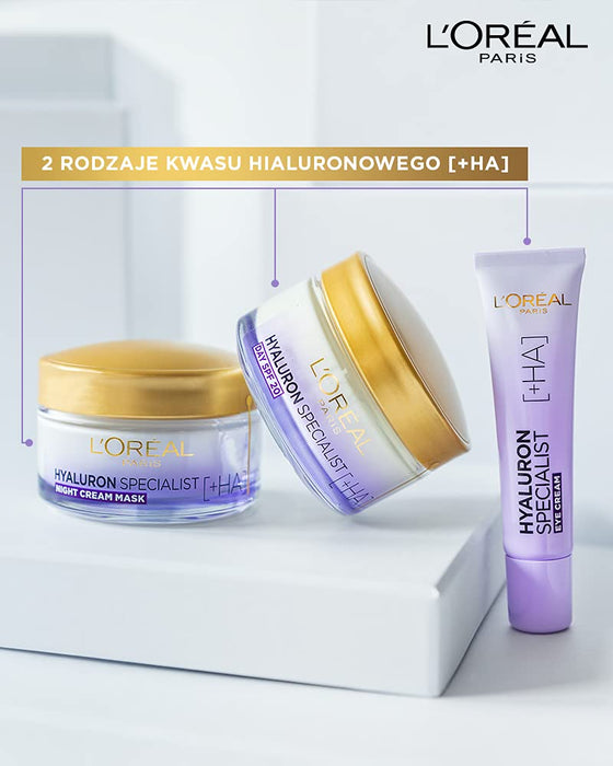 L'Oréal Paris Hyaluron Specialist nawilżający krem do twarzy na noc 25+, dwa rodzaje kwasu hialuronowego, 50 ml