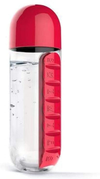 YQYMX Przenośna sportowa butelka na wodę 2 w 1 z wbudowanym dziennym pudełkiem na tabletki organizer suplement witaminy leki przechowywanie do szkoły biura podróży