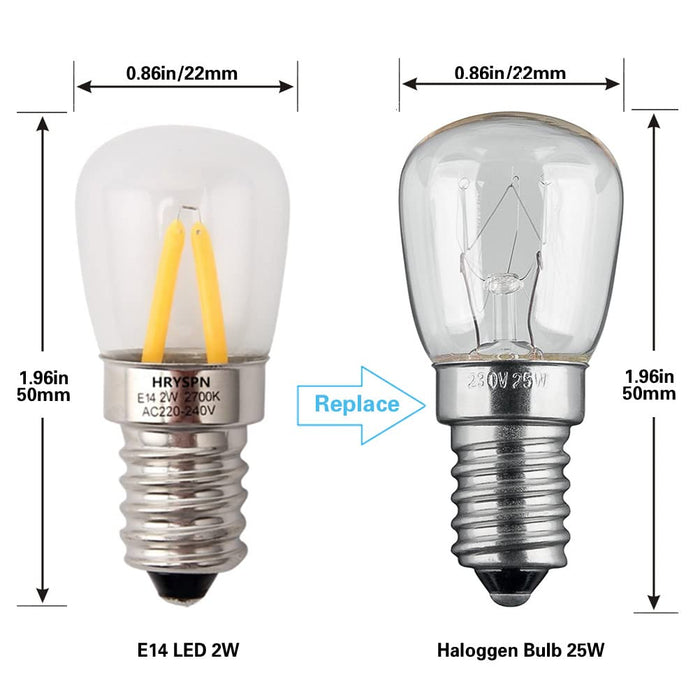 Żarówka do lodówki E14 LED, AC 220-240 V (2 W zamiennik dla lamp halogenowych 25 W), ciepła biel 2700 K (2 sztuki)