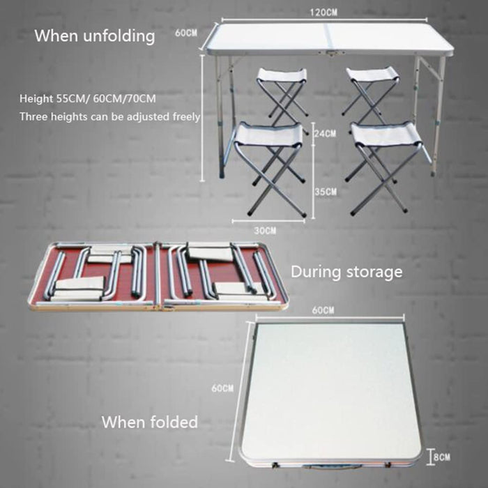 Składany stół, składany stół kempingowy aluminiowy lekki regulowany stół piknikowy do wewnątrz wędkarstwa, dom kuchnia na zewnątrz kemping, podróże, bufet i ogród (47,2 x 23,6 cala/120 x 60 cm, z 4 krzesłami)