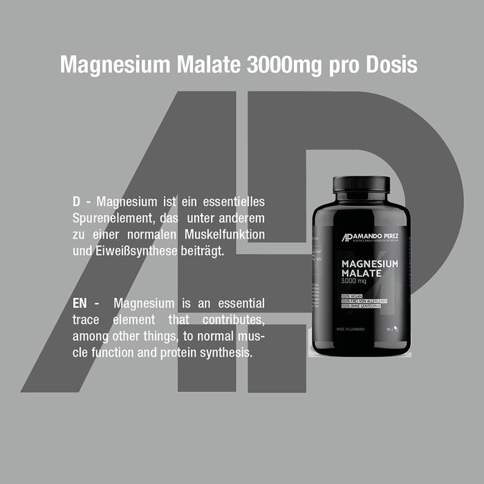 Malate magnez 3000 mg na porcję • 180 wegańskich tabletek • wysoka dawka • Biostępne • Bez techniki genetycznej • Nie zawiera nanopowłoków lub substancji konwersyjnych • Made in Germany