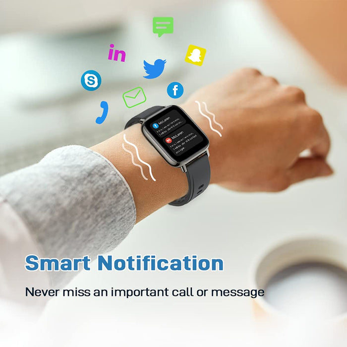 Smartwatch,1,69 Calowy Inteligentny Zegarek z Monitorowanie Tętna Monitorowanie Snu, Wodoodporny Zegarek Sportowy IP68 z Licznikiem Kroków, Zegarek Fitness na Telefony z Systemem Android iOS, Czarny