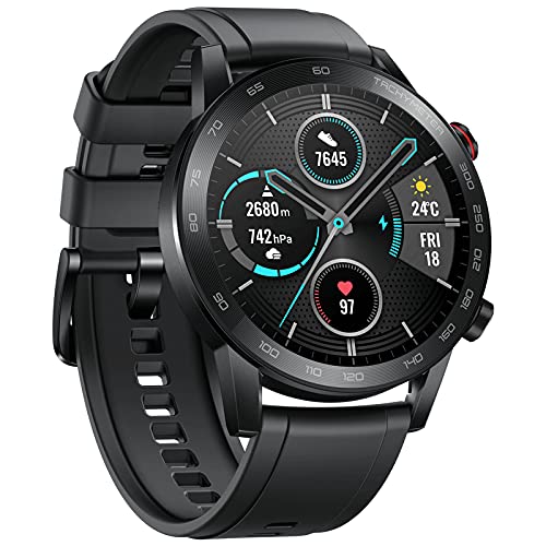 HONOR MagicWatch 2 46 mm Smart Watch, monitor aktywności fitness z monitorem tętna i stresu, trybem ćwiczeń, aplikacją do biegania i wbudowanym głośnikiem i mikrofonem, czarny