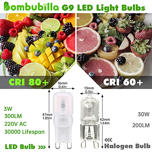Żarówka LED G9, 10 szt., Bombubilla bez migotania, 3 W, żarówka LED Base Pin G9, 3000 K, ciepła biel AC 220 V, zastępuje żarówki halogenowe 30 W, bez możliwości ściemniania