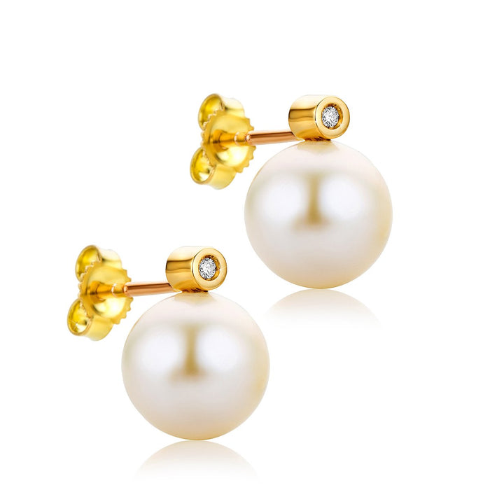 Orovi Damskie kolczyki z perłami zestaw diamentowych kolczyków na sztyfcie 18-karatowe złoto żółte złoto (750) biżuteria brylanty 0,02 ct