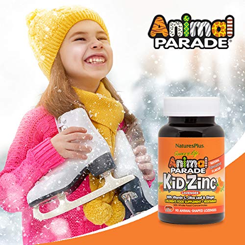 NaturesPlus Animal Parade Source of Life Kids Lozenges - Smak mandaryny - 90 tabletek w kształcie zwierząt - Suplement odpornościowy z cynkiem - wegetariańskie, bezglutenowe - 45 porcji