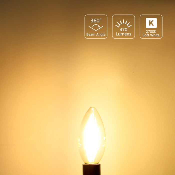 Lepro Żarówka LED E14, 4,5 W, E14 LED, E14 LED, ciepła biel, 6 sztuk, 470 lumenów, klasyczna lampa w kształcie świecy, 2700 kelwinów ciepła biel, zastępuje 40 W, E14 Edison Vintage