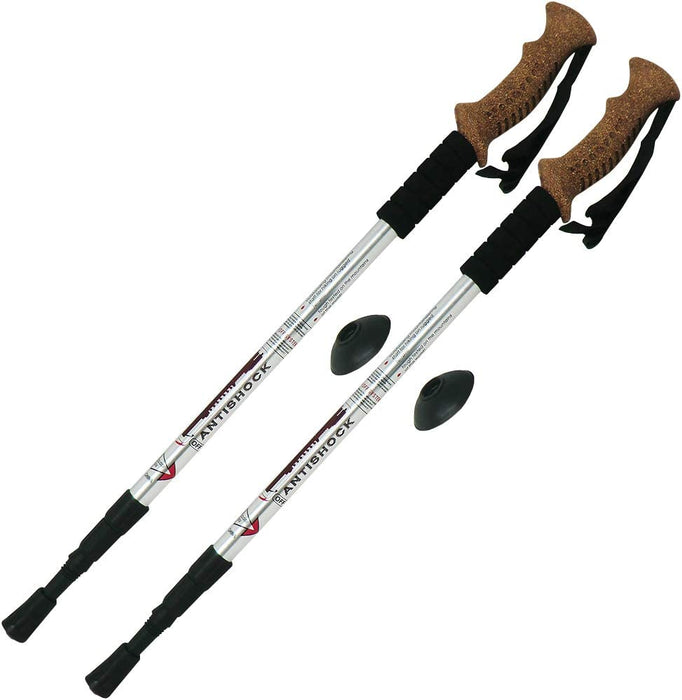 Para kijków trekkingowych Antishock Nordic Walking z korkow? r?czk? (nie korkow?) - regulowany rozmiar 138X65Cm (szary kolor)