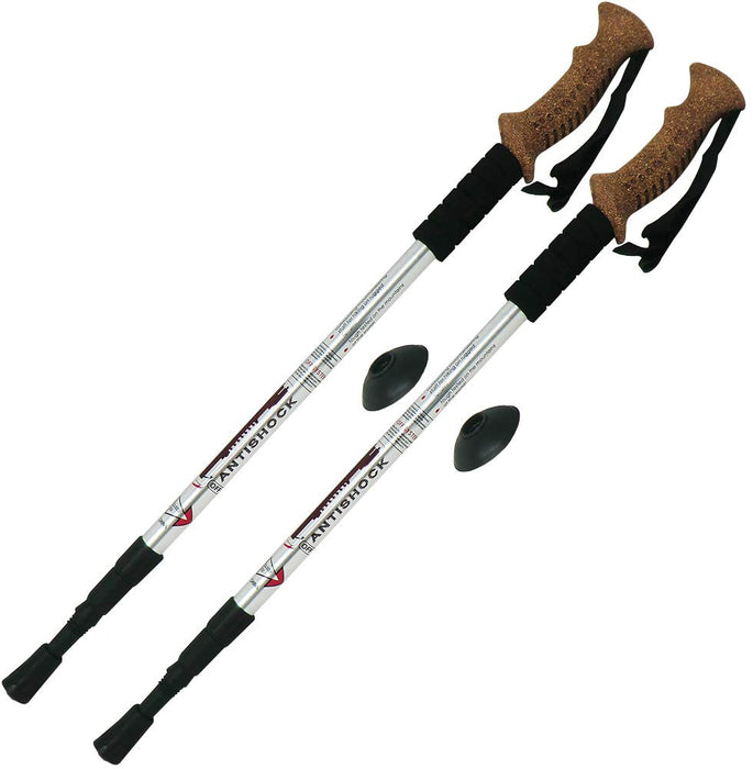 Para kijków trekkingowych Antishock Nordic Walking z korkow? r?czk? (nie korkow?) - regulowany rozmiar 138X65Cm (szary kolor)