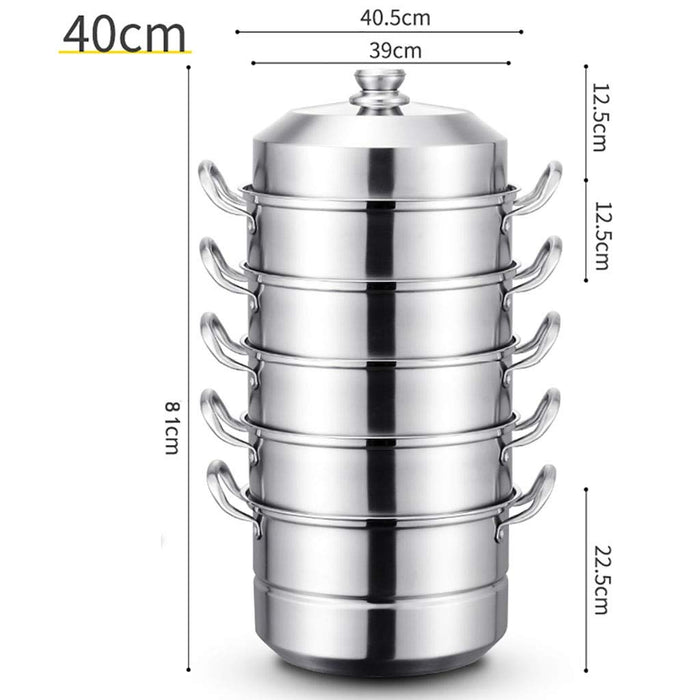 6-warstwowy garnek do gotowania na parze, komercyjny garnek do gotowania na parze ze ze stali nierdzewnej 304, duża pojemność, 40 cm, odpowiedni do kuchenki gazowej/indukcyjnej