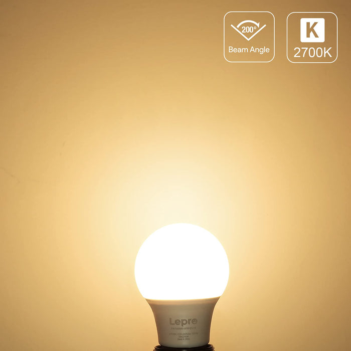Lepro żarówka LED E27, 8,5 W, zamiennik żarówki halogenowej 60 W, 2700 K ciepła biel, żarówka LED A60, 220-240 V AC, kąt świecenia 200°, lampa energooszczędna, 6 sztuk