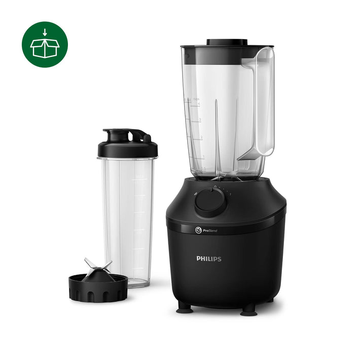 Mikser Stojący Philips, Moc 450 W, Technologia Problend, Plastikowy Zbiornik O Pojemności 1,9 L, Z Butelką Do Picia, Czarny, HR2041/41