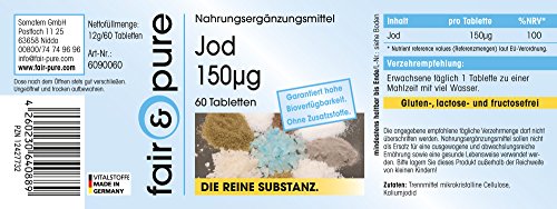 Tabletki jodowe 150mcg z jodku potasu - 100% dziennego zapotrzebowania - wegańskie - bez stearynianu magnezu - 60 tabletek