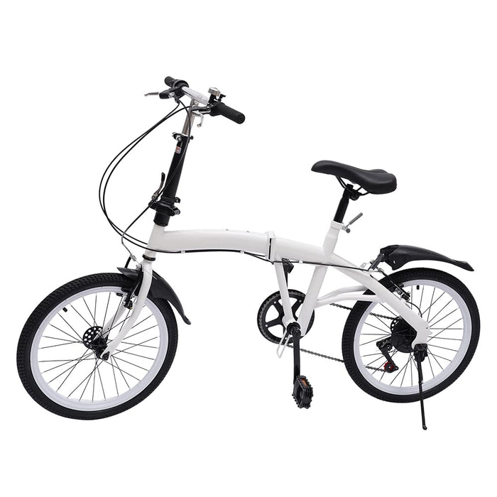 OUKANING Biały, składany rower 20", 7-biegowy, podwójny hamulec V