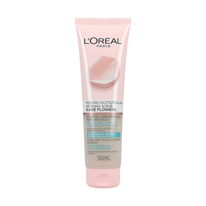 L'Oréal Paris Rare Flowers nawilżający peeling do twarzy z wyciągiem z kwiatów róży i lotosu, skóra normalna i mieszana, 150 ml
