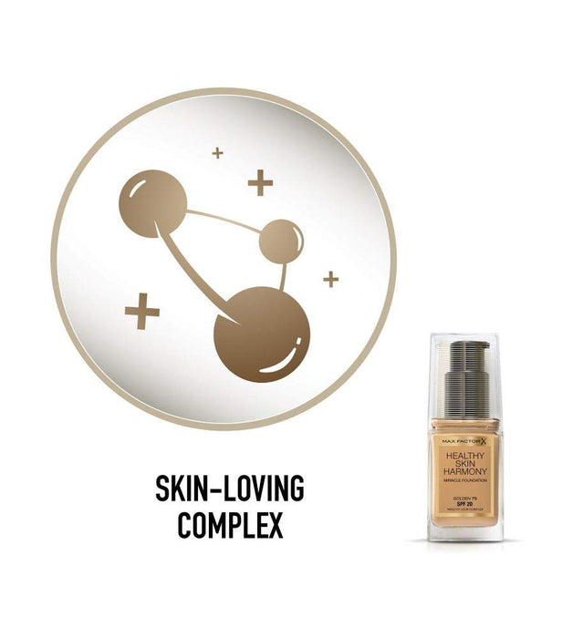 Max Factor Healthy Skin Harmony Foundation Golden 75 – płynny makijaż do perfekcyjnego podkładu – nawilżający dla skóry – 1 x 30 ml