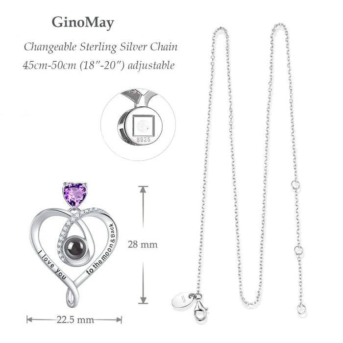 GinoMay Naszyjnik dla Mamy ze Srebra Próby 925 w Kształcie serca Kamień Narodzin Biżuteria dla żony Mamy Urodziny Dzień Matki Biżuteria dla Kobiet