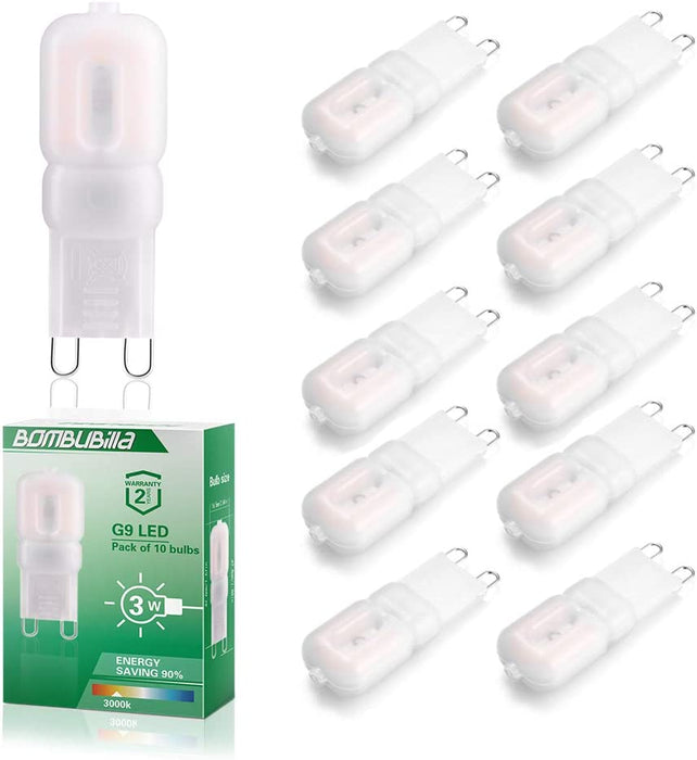 Żarówka LED G9, 10 szt., Bombubilla bez migotania, 3 W, żarówka LED Base Pin G9, 3000 K, ciepła biel AC 220 V, zastępuje żarówki halogenowe 30 W, bez możliwości ściemniania
