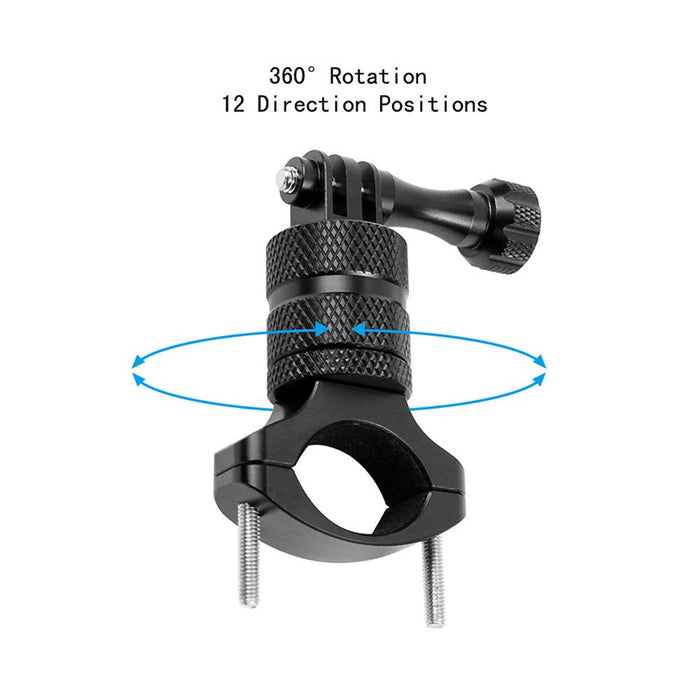 Hensych Uchwyt rowerowy ze stopu aluminium, uchwyt na kierownicę motocykla, obrót o 360 stopni, metalowy uchwyt rowerowy do kamery sportowej Go-pro Hero 8/7/6/5/4/3/Xiaoyi (czarny)