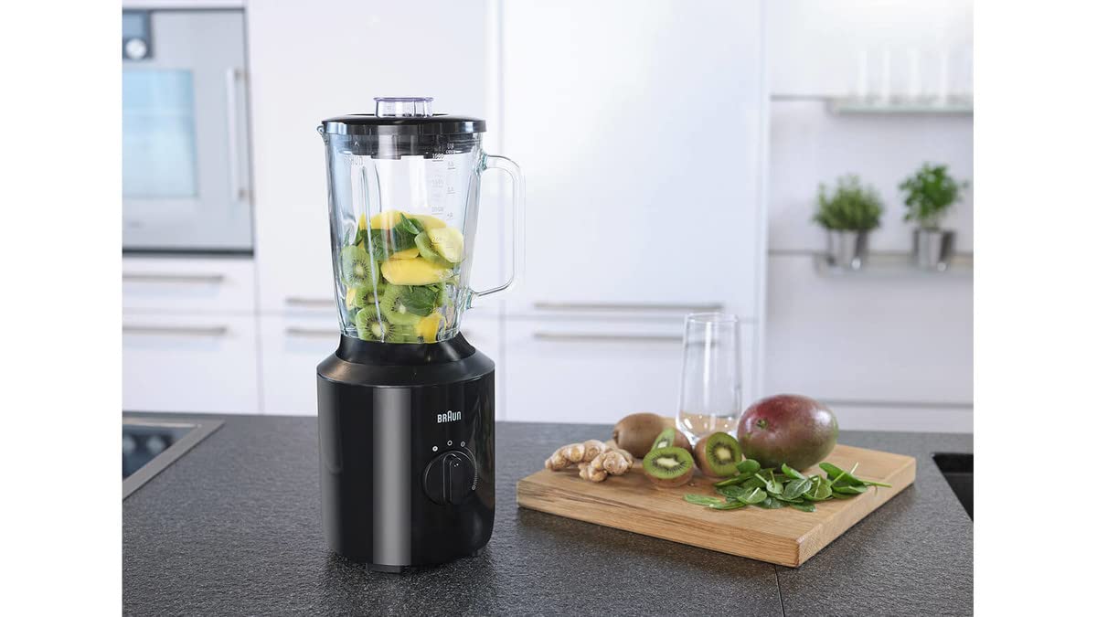 Braun PowerBlend 3 JB 3150 BK blender stojący – 1,5 l szklana nasadka, pomocnik kuchenny do rozdrabniania, purée i miksowania, 800 W, czarny