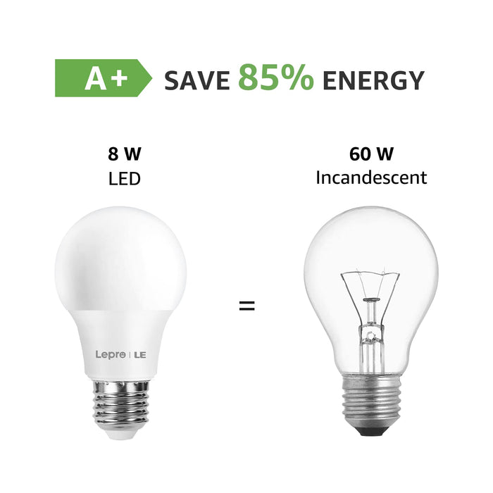 LE Żarówka LED E27, 8 W 806 lumenów LED E27, zastępuje żarówkę 60 W A60 E27, 2700 kelwinów ciepła biel LED, zestaw 6 sztuk, żarówka energooszczędna 180°