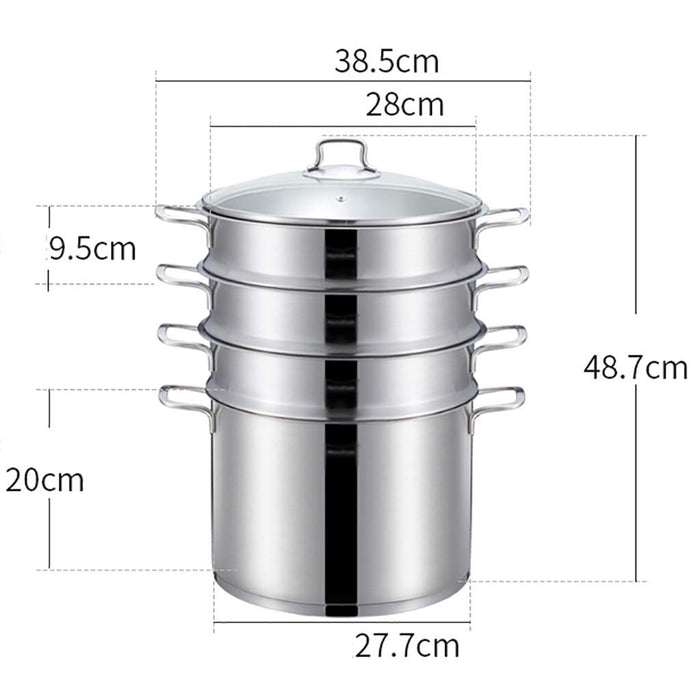 Garnek do pary/zupy, 4-warstwowy gastronomiczny / gospodarstwo domowe ze stali nierdzewnej 304 pogrubiony parowar, 28 cm, odpowiedni do kuchenki gazowej/indukcyjnej