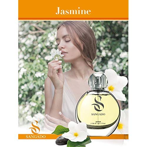 SANGADO jaśminowe perfumy dla pań, utrzymują się przez 8-10 godzin, luksusowe zapachy, kwiaty, delikatne francuskie sceny, ekstra skoncentrowane (perfumy), idealny prezent dla kobiet, spray 50 ml