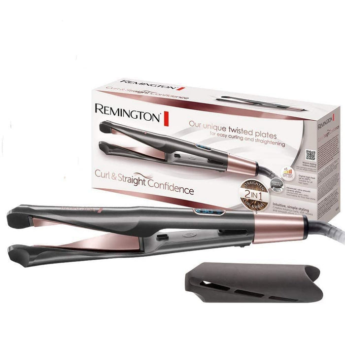 Remington prostownica do włosów + lokówka w jednym (2w1) z jonizacją, powłoka ceramiczno-turmalinowa, zakres temp. 150-230°C, obrotowy przewód, etui, moc 30W, Curl&Straight Confidence S6606B