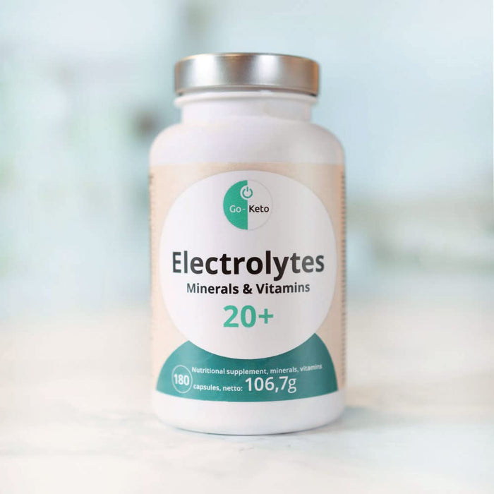 Go-Keto Elektrolyte Mix 180 kapsułek wegańskich, 21 optymalnie dobranych elektrolitów i witamin do bezpiecznego zaopatrzenia podczas uprawiania sportu, fitnessu lub diety keto, bez laktozy, glutenu