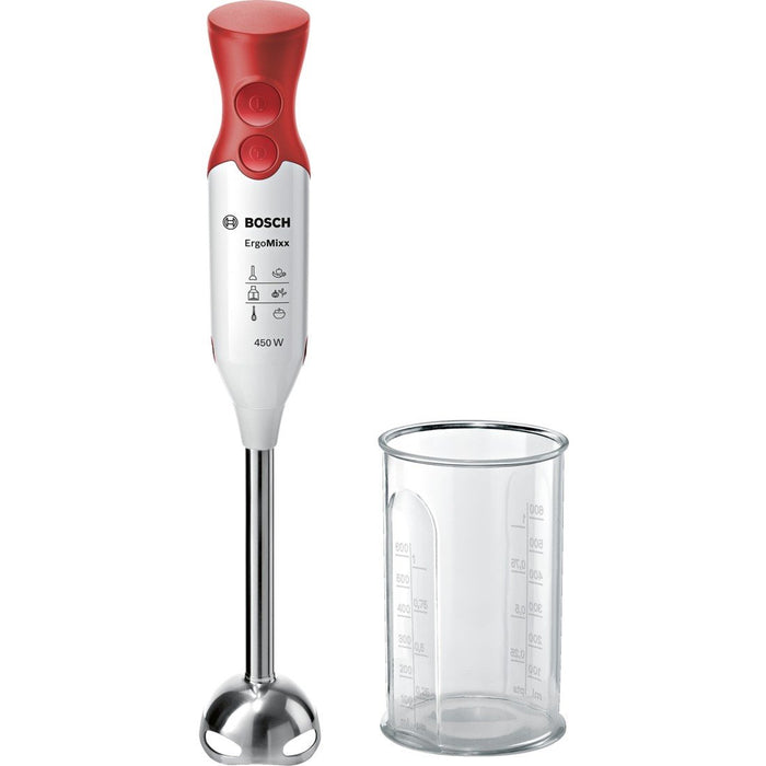 Bosch Hausgeräte MSM64110 QuattroBlade Blender Ręczny, Tworzywo Sztuczne, Stal Nierdzewna, 450 W, Czerwony/Biały