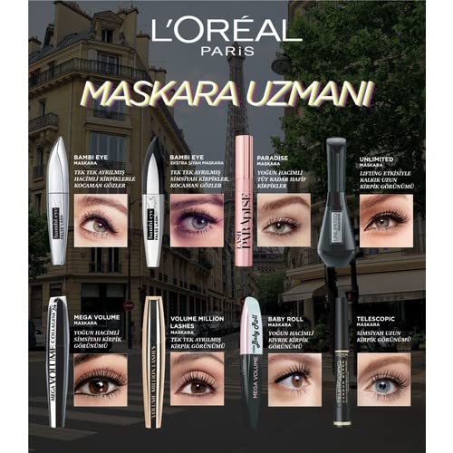 L'Oréal Paris Mascara, czarny tusz do rzęs do intensywnego liftingu rzęs, do 24 godzin utrwalenia i zginania, Unlimited Mascara, nr 00 czarny, 1 x 7,4 ml