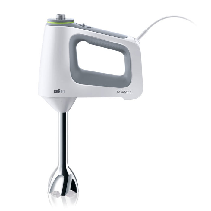 Braun MultiMix 5 HM 5107 mikser ręczny - mikser ręczny z bezstopniową regulacją prędkości, 750 W, w zestawie trzepaczka, hak do zagniatania, blender i kubek do mieszania i miarki 600 ml, biały/szary